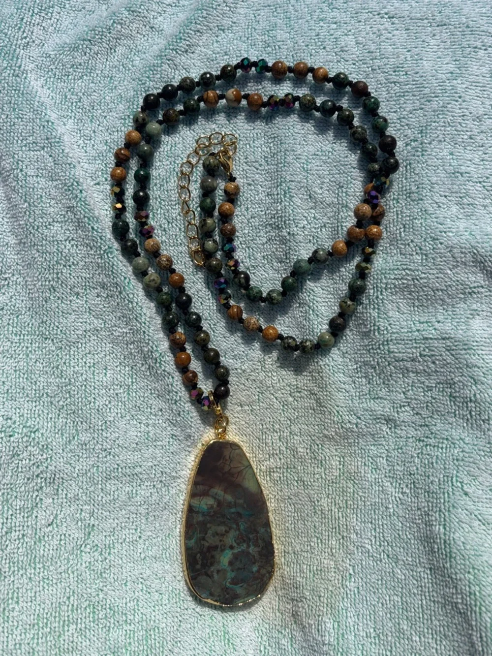 Park Lane “Forest” Multicolor Beaded Necklace with Gorgeous Stone Pendant